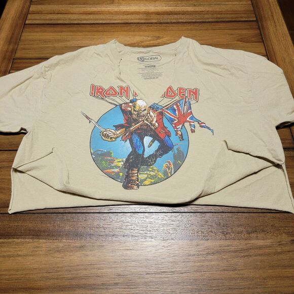 G Lobal Tan SS Cut Crop Tee "Iron Maiden" - Size XL - Picture 4 of 5